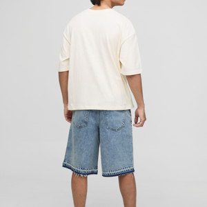 Shorts en jean décontractés pour hommes, patchwork, haute qualité, respirant, coton écologique, extensible, vêtements de rue d'été - Product Image 4