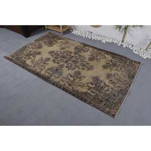 พรมขนแกะลายดอกไม้สีเบจสีน้ำตาลคลาสสิกวินเทจขนาด3.7x6.6ฟุตพรมข้างเตียงทำจากยางสำหรับห้องนั่งเล่นบ้าน - Product Image 2