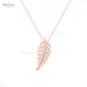 Nouveautés Pendentif feuille de diamant blanc de taille ronde de 1mm pour cadeau de mariage avec des bijoux en or 14k poinçonnés articles en gros en vrac - Product Image 3