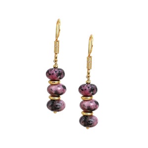 Boucles d'oreilles en pierres précieuses de rhodonite faites à la main avec perles rondes entretoises en or et boucles d'oreilles pendantes en plaqué or - Product Image 5