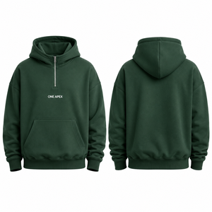 Sweat-shirt à capuche surdimensionné vert forêt premium, demi-zip, en molleton épais, personnalisable OEM ODM, vente en gros, streetwear - Product Image 6