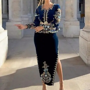 HERMOSO BORDADO EN CHAQUETA AZUL MARINO CON VESTIDO KARAKOU CON ADORNADO CON CUENTAS DE CRISTAL, PIEDRA, TRABAJO DABKA @ 2023 - Product Image 1