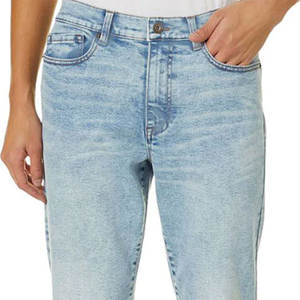 Wholesale Custom High <b>Waist</b> Solid Denim Straight <b>Jeans</b> Pants Breathable Washed - Product Image 2