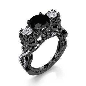 Jeulia Men's Radiant Cut Moissanite <b>Skull</b> Three Stone Engagement <b>Ring</b> Rhodium Plated Sterling Silver - Product Image 2