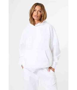 ชุดวอร์มผ้าทอลายปักโลโก้แบบนูน ทรงโอเวอร์ไซส์ สีขาว สำหรับผู้หญิง รุ่น Winter Solid - Product Image 1