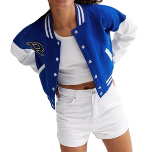 Blouson universitaire court confortable pour femme, motif uni, logo personnalisé, col montant, haut d'hiver en peau de mouton, meilleure vente, en promotion - Product Image 6