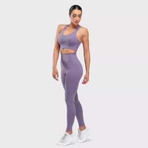 Women's <b>Summer</b> Breathable Fitness Corset Sports Suit Seamless Polyester Workout Set Solid Training <b>Legging</b> Backless Yoga Bra - Product Image 4
