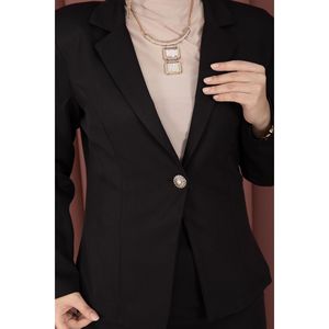 Conjunto de Dos Piezas de Blazer y Falda Estilo Business Casual en Negro con Decoración de Botones - Product Image 4
