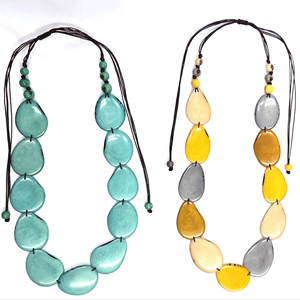 Handmade Tagua Teardrop <b>Necklace</b> Eco-Friendly Fashion <b>Statement</b> Jewelry with Vegetable Ivory Beads in Artistic Color Designs - Product Image 1