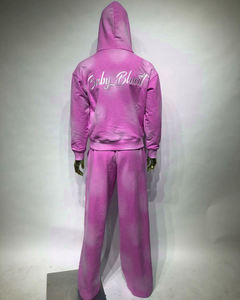 Conjunto de chándal personalizado para hombre, Sudadera con capucha de lana con transferencia de sublimación de diamantes de imitación, pantalones de chándal holgados, chándal de invierno ODM - Product Image 2