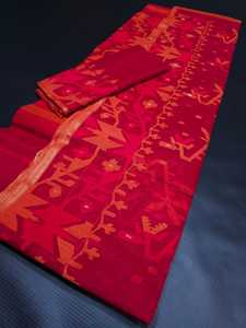 Deshi Dhakai exclusif rouge Jamdani Sharee pas cher prix pour les femmes JAMDANI tissu bleu vert doré bleu ciel du Bangladesh - Product Image 2