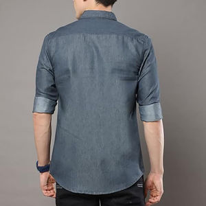 เสื้อยีนส์แฟชั่นสำหรับผู้ชายเสื้อยีนส์สำหรับผู้ชายงานทำมือปกคอเสื้อทรงสลิมฟิตสำหรับผู้ชาย - Product Image 3