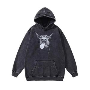 Men's Oversized Acid Wash Pullover <b>Sweatshirt</b> <b>Vintage</b> Streetwear Doberman-Inspired Embroidered Graphic 100% Cotton Winter Custom - Product Image 1