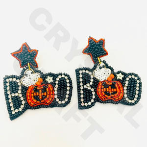 Boucles d'oreilles en tricot bohème faites à la main pour Halloween, friandises ou farces, boucles d'oreilles en perles de graines mignonnes de dessin animé de Noël pour femmes, boucles d'oreilles en perles - Product Image 5