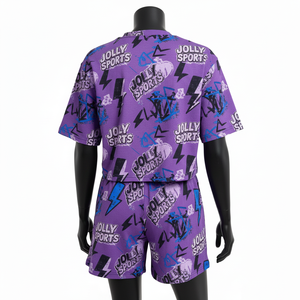Ensemble short et t-shirt en jersey de coton violet pour femme, tissu doux et respirant, logo personnalisé par sublimation, 100% coton, crop top et short - Product Image 6