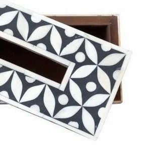 กล่องทิชชู่ฝังกระดูกสีฟ้าและสีขาวทำด้วยมือลายดอกไม้สวยงามสำหรับโต๊ะเครื่องแป้งห้องน้ำและของตกแต่งโต๊ะ - Product Image 3