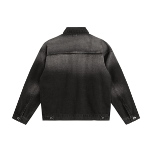 Veste en jean noire pour homme, col rabattu, boutonnée, en coton délavé, coupe classique, vêtement d'extérieur pour l'automne - Product Image 2