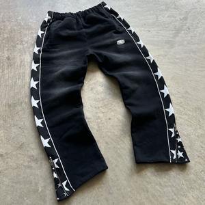 Custom 100% Cotton Fleece Acid Washed Sweatpants Stars Knit Fabric Streetwear Zipper Ankle Pants With Rubber Tag for <b>Men</b> - Product Image 1