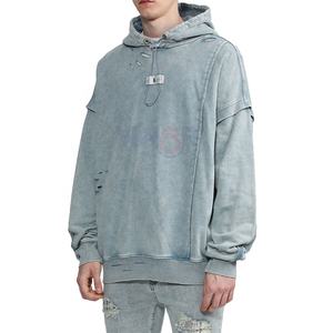 เสื้อสเวตเชิ้ตโอเวอร์ไซส์ผ้าเฟรนช์เทอร์รี่พิมพ์ลายสกรีนแบบกำหนดเอง เสื้อฮู้ดดี้สไตล์ดิสเทรสสำหรับผู้ชาย เสื้อผ้าฤดูหนาว ขายส่งเสื้อฮู้ดดี้สไตล์ดิสเทรส - Product Image 1