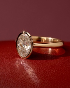 Luxury Oval Cut Solitaire Engagement <b>Ring</b> for Women 18K Gold Plated Bezel Set <b>CZ</b> Diamond Wedding <b>Ring</b> - Product Image 1