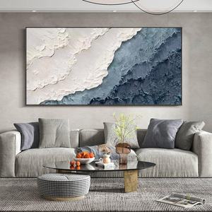 100 % handbemaltes weißes und blaues modernes Meereswellen-Kunstwerk gerahmt in 3D-Textur abstrakte Meeresbild-Ölgemälde auf Leinwand - Product Image 4