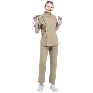 Tenues d'infirmière deux pièces pour femmes, ensembles d'uniformes, col montant, manches courtes, design élégant et délicat pour les uniformes d'hôpital - Product Image 1
