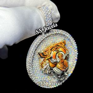 16ct กลมสุกใสตัดในแล็บ3D เพชรปลูกหัวเสือเหรียญเคลือบจี้925เงินไอซ์ออก VVS สร้อยคอที่มีเสน่ห์บนใบหน้า3D - Product Image 2