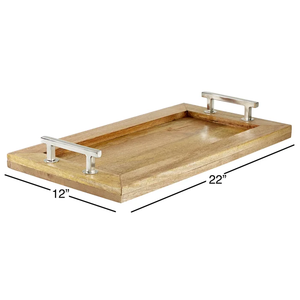 Rustic <b>Stainless</b> <b>Steel</b> Handles and Mango Wood <b>Tray</b> Brown for Home Decoration and Serving - Product Image 4