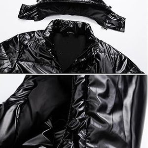 Chaqueta acolchada brillante para hombre, chaqueta acolchada de lana, calle principal de invierno con cuello con capucha, cremallera, resistente al agua - Product Image 4