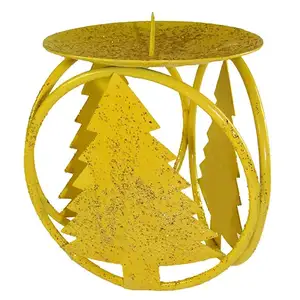צהוב עץ חג המולד עמודי נר בעל מתכת יוקרה מודרני מקורה ובחוץ חג המולד קישוט חג המולד
