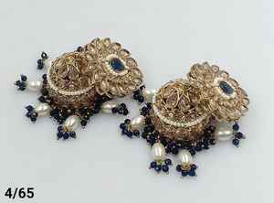 BOUCLES D'OREILLES JUMKHAS TRADITIONNELLES INDIENNES & BOUCLES D'OREILLES KUNDAN EN PLAQUÉ OR AVEC PERLES POUR FEMMES ET FILLES - Product Image 6