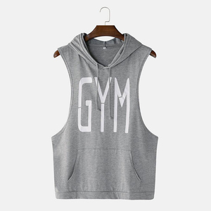 Solid Color Breathable Hooded Gym Fitness Customization logo Hooded Breathable Sleeveless tank Top for <b>Men</b> - Product Image 1