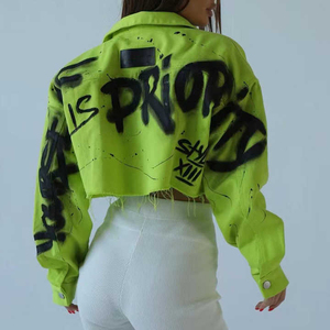 Chaquetas vaqueras informales lavadas lisas para mujer Chaqueta lavada de manga larga de algodón 100% para mujer con tela personalizable - Product Image 2