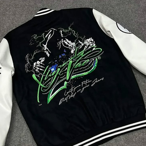 Veste universitaire pour homme avec lettres brodées, col montant, motif uni, fermeture à bouton unique, 100% laine, streetwear d'hiver, devant - Product Image 6