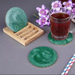 Juego de posavasos de té de madera maciza decorativa de resina artística almohadillas aislantes de resina de nogal personalizadas 10 cm bambú para venta al por mayor por HF CRAFTS - Product Image 1