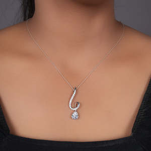 Collier pendentif en acier inoxydable avec zircone cubique taille poire, plaqué rhodium, chaîne maille gourmette classique pour femme - Product Image 2