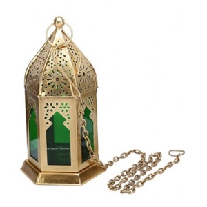 Lanternes en fer décoratives marocaines faites à la main de haute qualité avec verre de couleur rouge pour accrocher et décoration de table - Product Image 5