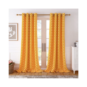 Cortina de Algodón Moderna con Certificación GOTS, 300 Hilos, Color Amarillo Naranja, con Estampado Floral, 140X260Cm, 210 GSM, para Sala de Estar - Product Image 4