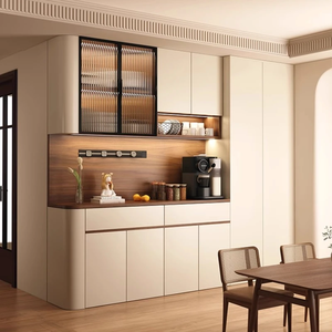 Modern Dining Credenza With <b>Melamine</b> Board Exterior Display Tower Warm <b>Shelf</b> Lights Lower Compartments And Personalized Cabinet - Product Image 3