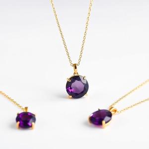 18K Gold Plated Vintage Style 925 <b>Sterling</b> <b>Silver</b> Amethyst Necklace with Purple Natural Stone <b>For</b> <b>Women</b> and Girls - Product Image 5