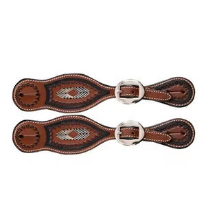 Alta calidad Showman Youth Argentina cuero de vaca correas de espuelas extremos de superposición de cuero crudo equipo de equitación ecuestre occidental para niños - Product Image 1