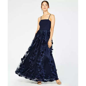 Abito da ballo Trixxi Juniors' in organza blu navy, taglia 15, con stampa floreale, paillettes, vita impero, spalline sottili, linea ad A, in poliestere e pizzo - Product Image 1