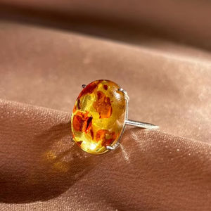 Anillo DE BODA fino de estilo clásico de Plata de Ley 925 hecho a mano, bisel de piedras preciosas de ámbar Báltico Natural, regalo de compromiso ovalado - Product Image 1