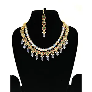 Parure de bijoux fins en Kundan gris perle foncé, plaqué or, classique et tendance, ethnique, religieuse, pour mariage, fête, fiançailles, cadeau - Product Image 4