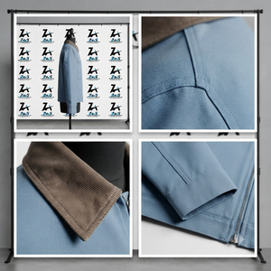 Chaqueta de Trabajo ZhuS International para Hombre, Estilo Slim, Azul Claro, de Lona Acolchada, Cuello Redondo, Cierre de Cremallera, Estilo Patchwork, para Invierno - Product Image 4