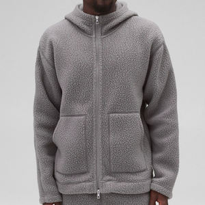 Organic Fleece Men's <b>Hoodies</b> Jackets 100% Polyester Men's Pockets Sweatshirt Jacket Teddy Flannel <b>Full</b>-<b>Zip</b> Hoodie for Men - Product Image 4