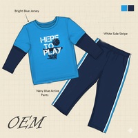 Ensemble de sport décontracté 2 pièces, t-shirt à imprimé superposé bleu et pantalon extensible |   Tenue pour garçons 2025 |   Fabrication OEM au Vietnam, vente en gros