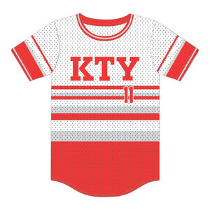 เสื้อเบสบอลแบบสวมหัวลายทางสีเทา KAP แบบกำหนดเอง ผลิตจากผ้าโพลีเอสเตอร์ตาข่าย 100% เสื้อยืดสโมสรนักศึกษาพร้อมโลโก้ปัก - Product Image 2