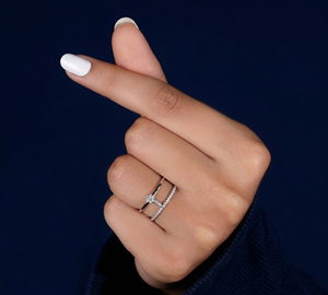 Anillo de Diamante Cultivado en Laboratorio, Anillo de Oro de 14K con Doble Banda Abierta, Anillo de Boda con Diamante Redondo Brillante de 0.27CT - Product Image 4