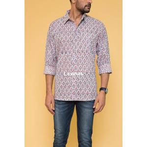 เสื้อเชิ๊ตผู้ชายพิมพ์ลายบล็อคผ้าฝ้ายอินเดียทำด้วยมือชุดฤดูร้อนออกแบบลำลอง - Product Image 6